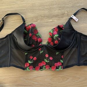 Victoria's Secret Black Bra with Red Cherry Embroidery
